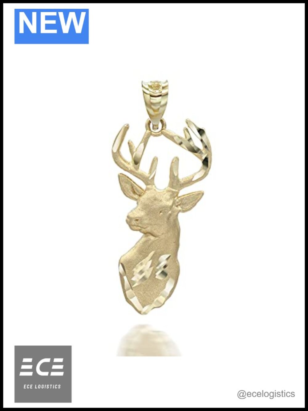 14k Yellow Gold Tailed Stag Deer Head Hunter Charm Pendant Only